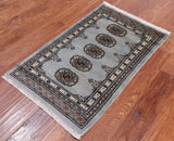 Grey Bokhara Handmade Wool Rug - 2' 0" X 3' 2"