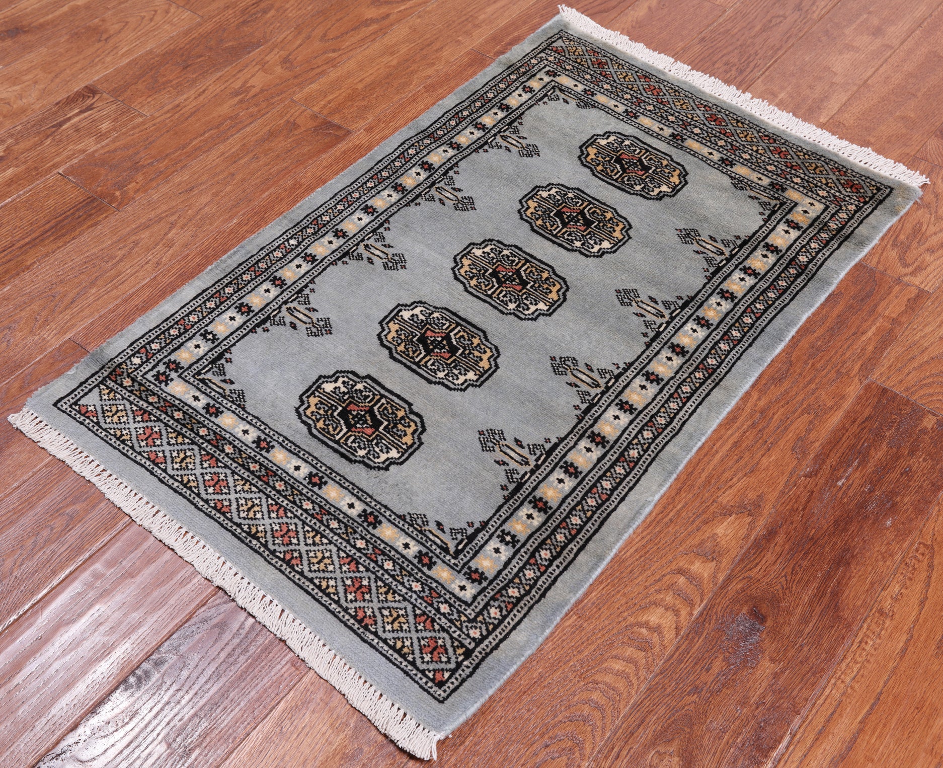 Grey Bokhara Handmade Wool Rug - 2' 0" X 3' 2"