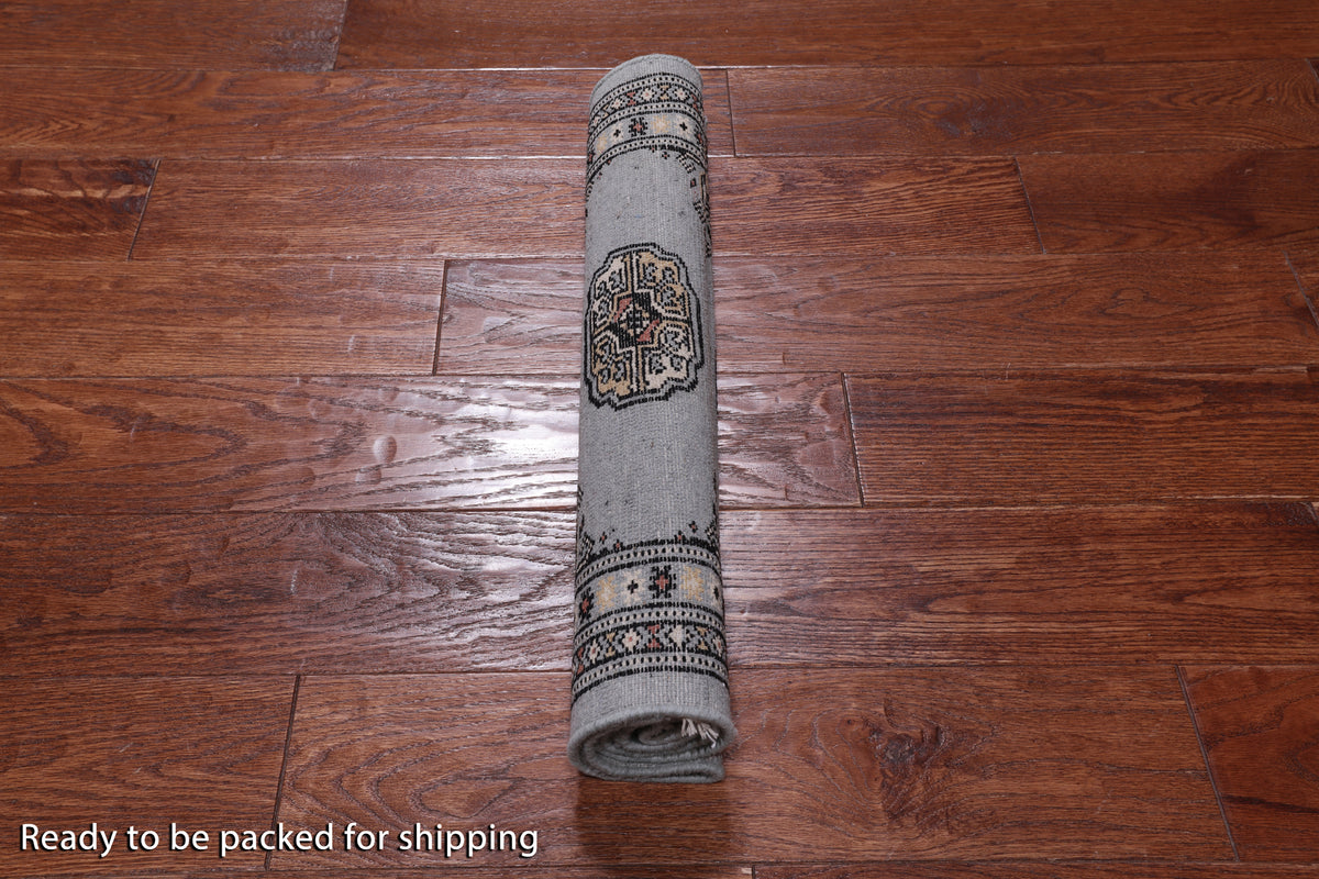 Grey Bokhara Handmade Wool Rug - 2' 0" X 3' 2"