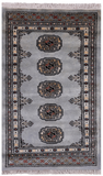 Grey Bokhara Handmade Wool Rug - 2' 0" X 3' 2"