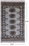 Grey Bokhara Handmade Wool Rug - 2' 0" X 3' 2"
