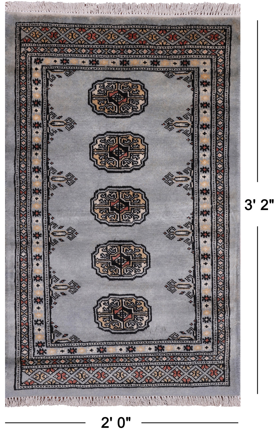 Grey Bokhara Handmade Wool Rug - 2' 0" X 3' 2"