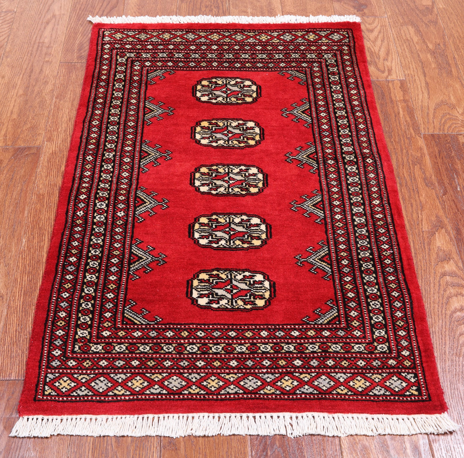 Red Bokhara Handmade Wool Rug - 2' 0" X 3' 1"