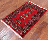 Red Bokhara Handmade Wool Rug - 2' 0" X 3' 1"