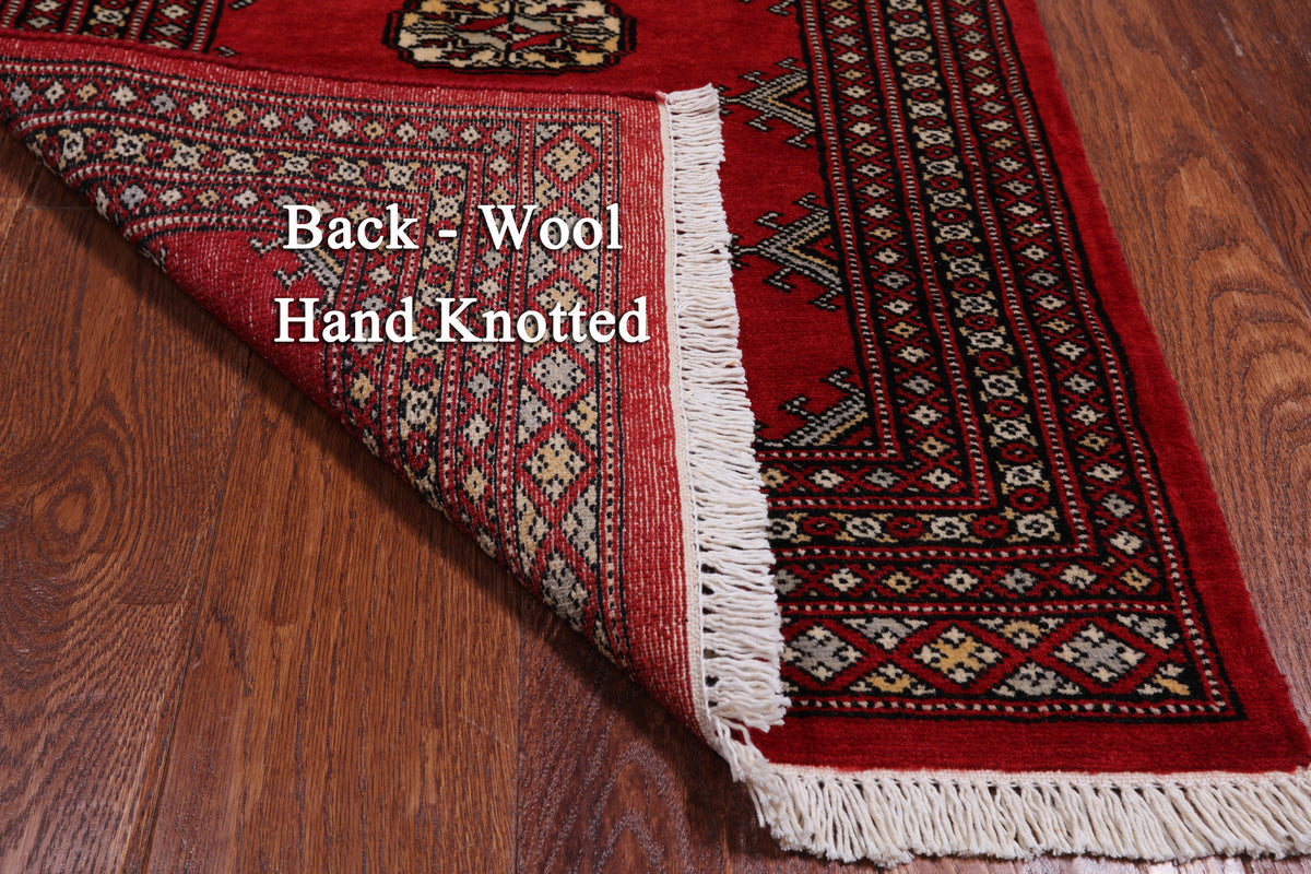 Red Bokhara Handmade Wool Rug - 2' 0" X 3' 1"