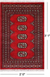 Red Bokhara Handmade Wool Rug - 2' 0" X 3' 1"