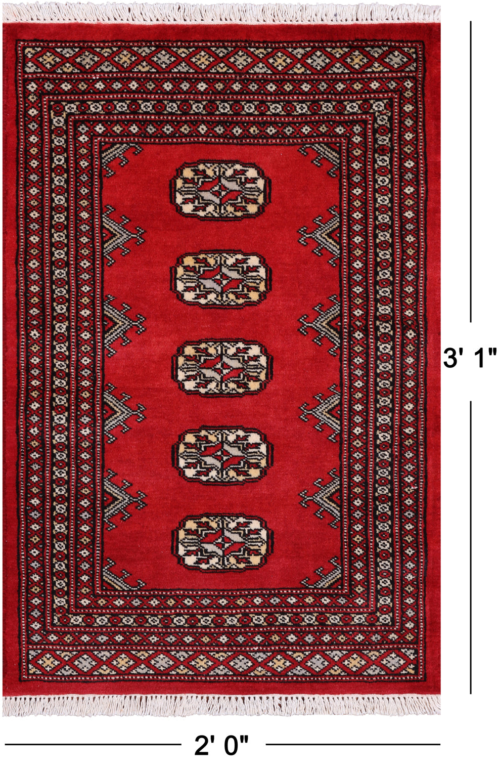 Red Bokhara Handmade Wool Rug - 2' 0" X 3' 1"