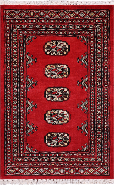 Red Bokhara Handmade Wool Rug - 2' 0" X 3' 1"