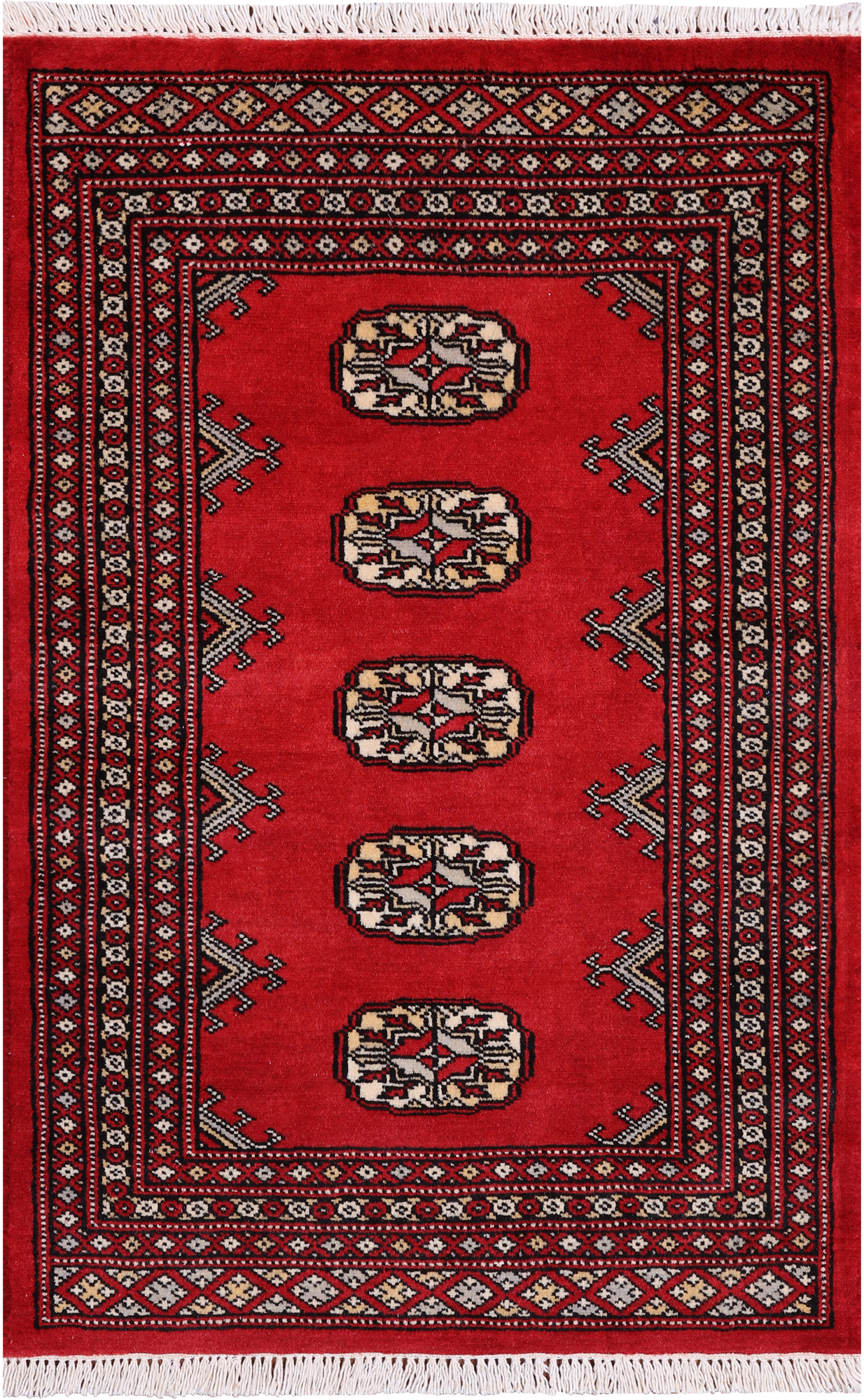 Red Bokhara Handmade Wool Rug - 2' 0" X 3' 1"