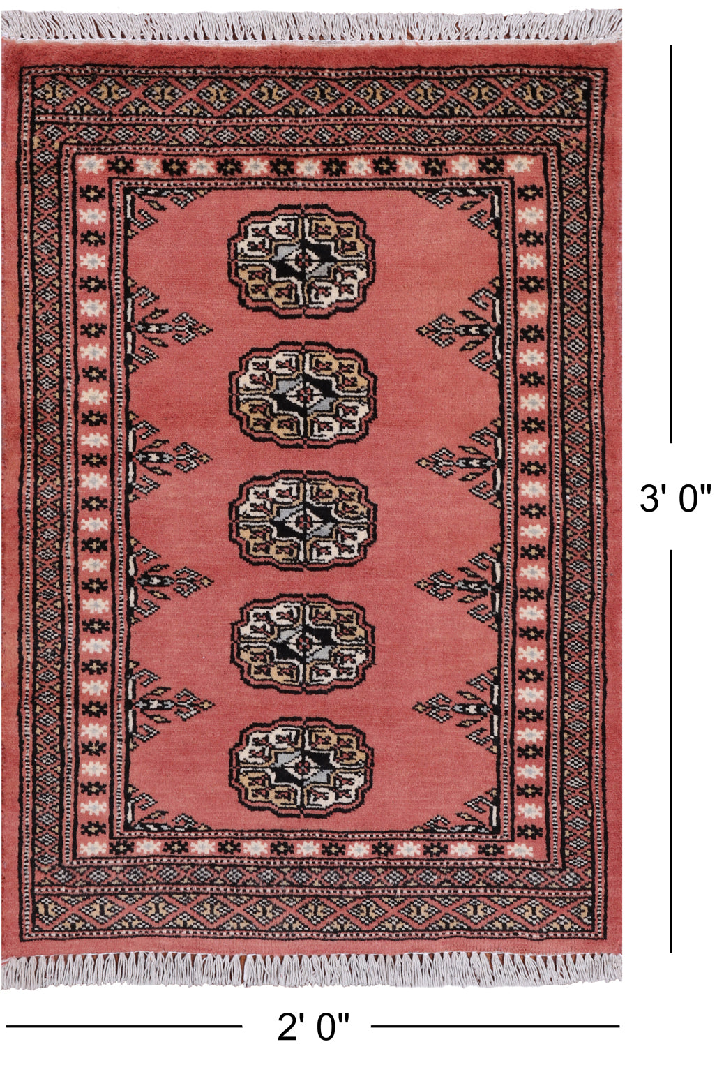 Pink Bokhara Hand Knotted Wool Rug - 2' 0" X 3' 0"