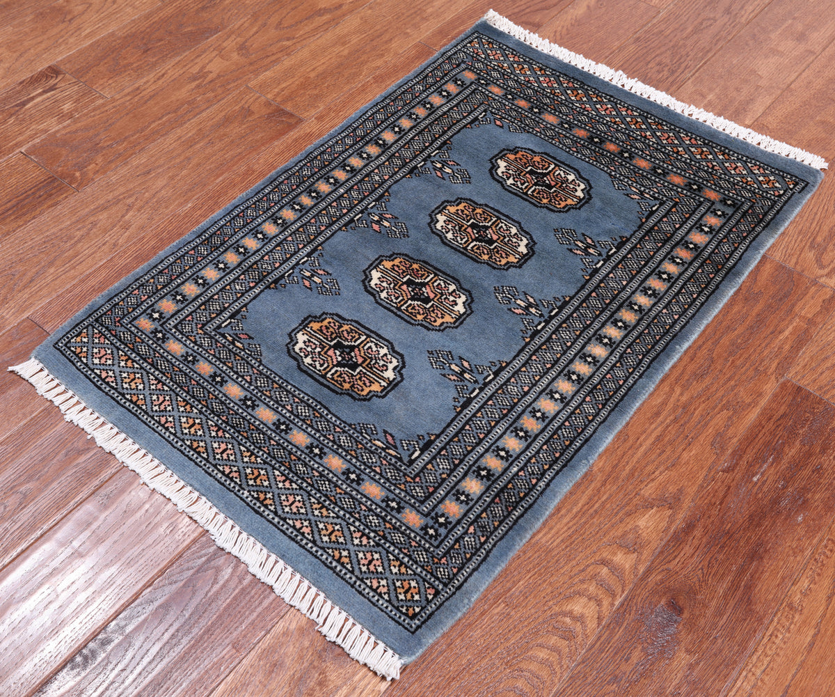 Blue Bokhara Hand-Knotted Wool Rug - 2' 0" X 3' 0"