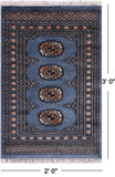 Blue Bokhara Hand-Knotted Wool Rug - 2' 0" X 3' 0"
