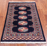 Navy Blue Bokhara Hand Knotted Wool Rug - 2' 0" X 3' 0"
