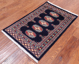 Navy Blue Bokhara Hand Knotted Wool Rug - 2' 0" X 3' 0"
