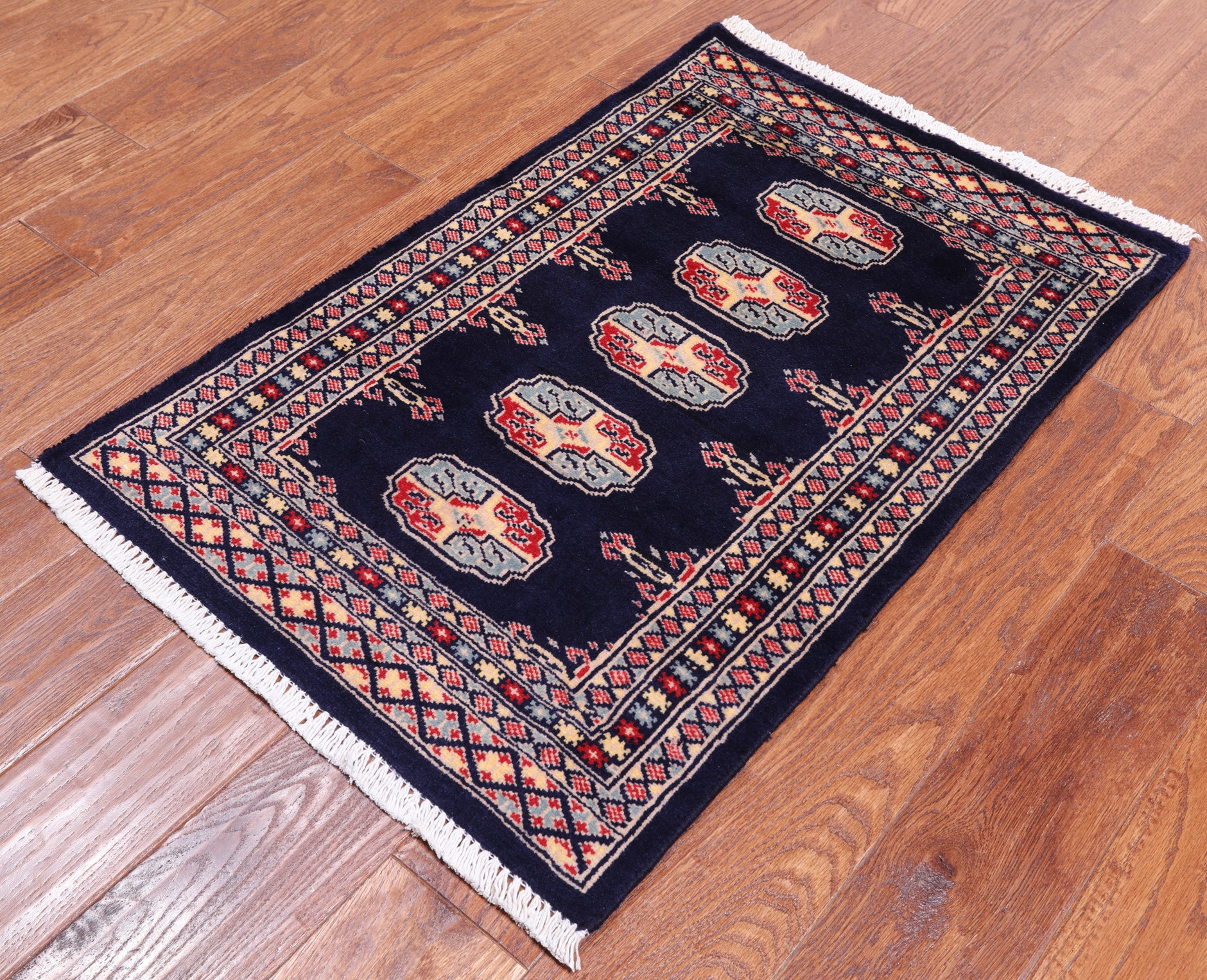 Navy Blue Bokhara Hand Knotted Wool Rug - 2' 0" X 3' 0"