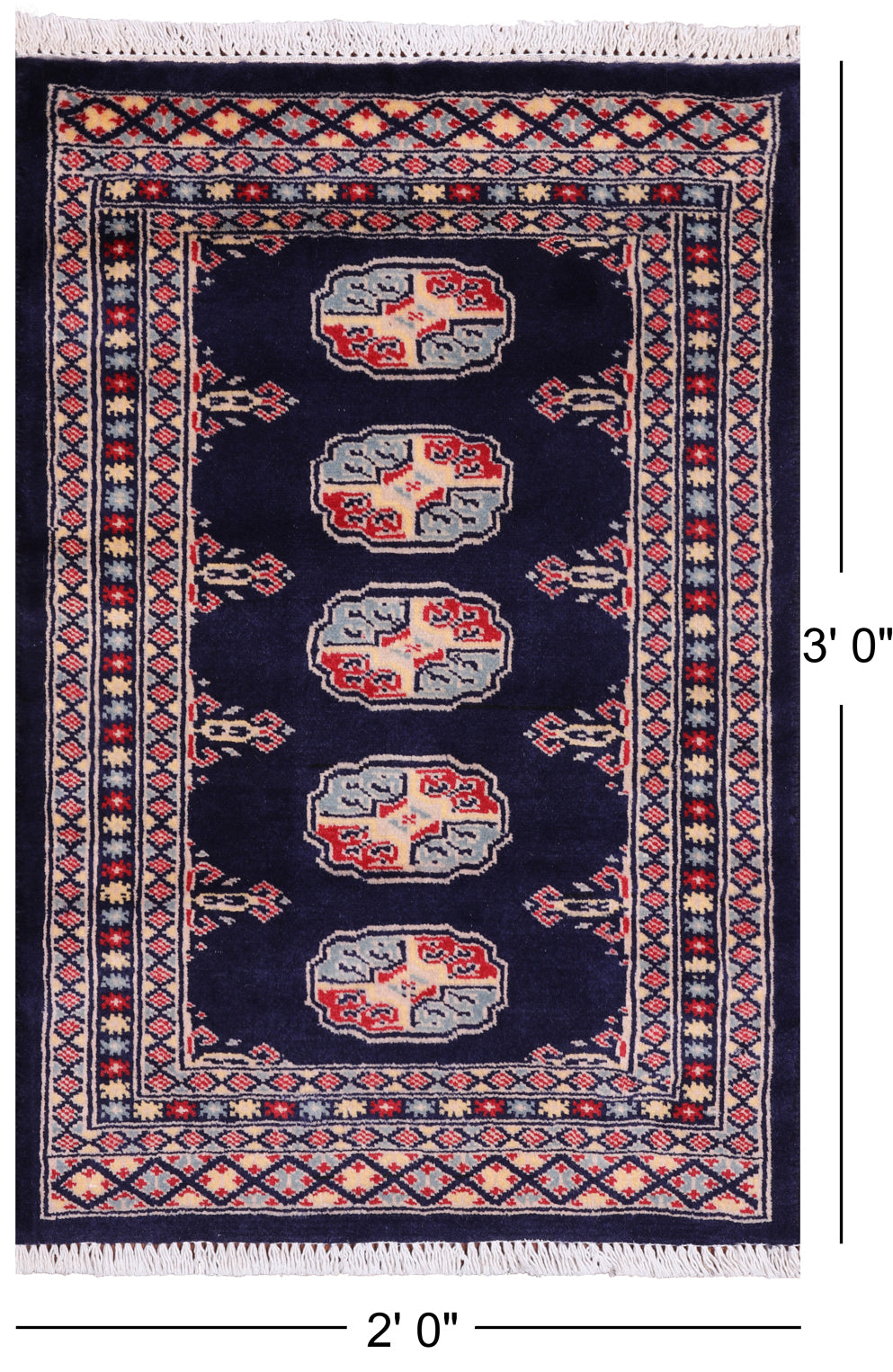 Navy Blue Bokhara Hand Knotted Wool Rug - 2' 0" X 3' 0"