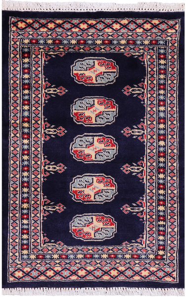 Navy Blue Bokhara Hand Knotted Wool Rug - 2' 0" X 3' 0"