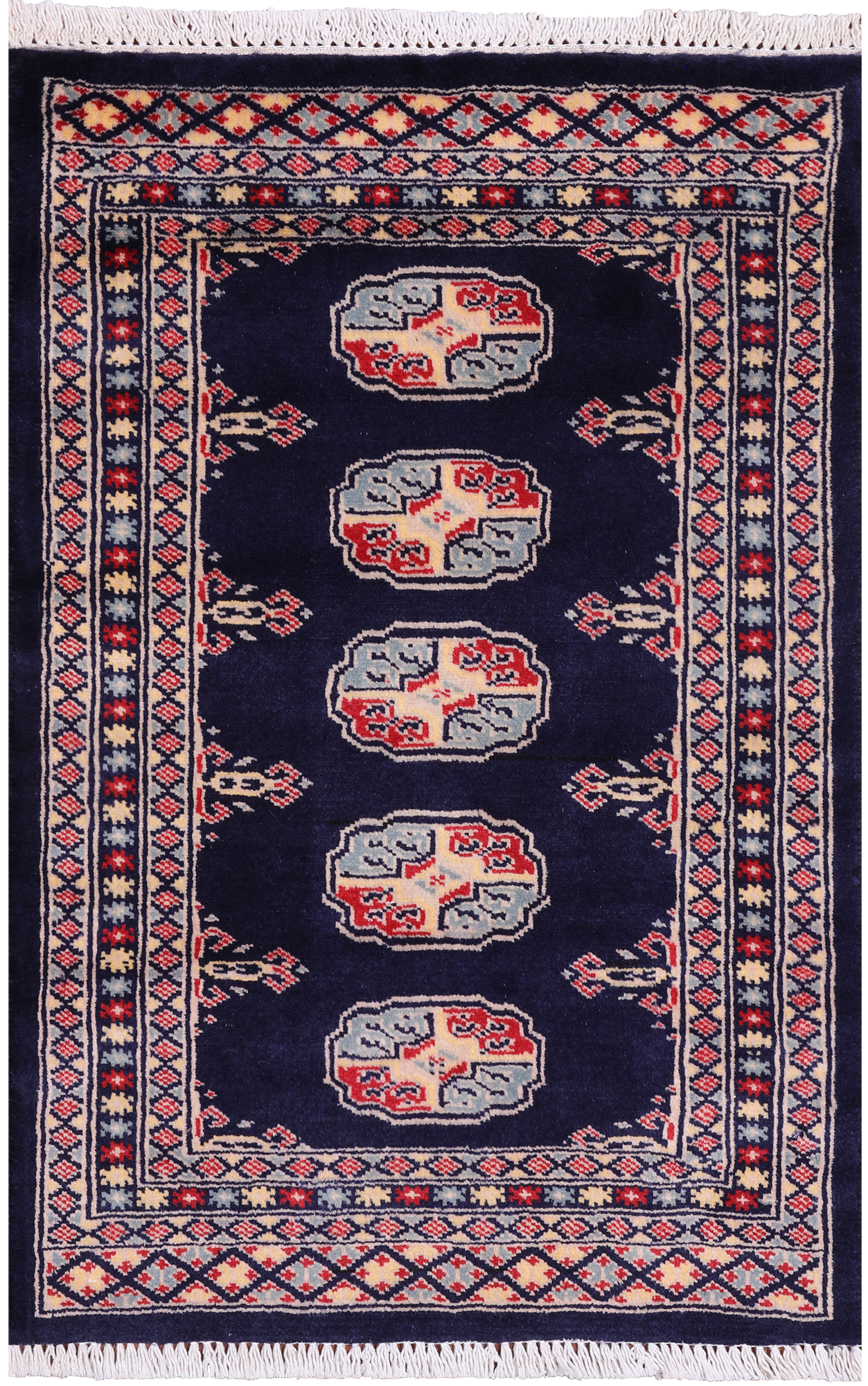 Navy Blue Bokhara Hand Knotted Wool Rug - 2' 0" X 3' 0"