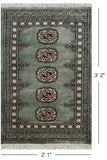 Green Bokhara Hand Knotted Wool Rug - 2' 1" X 3' 2"