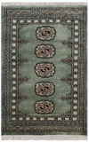 Green Bokhara Hand Knotted Wool Rug - 2' 1" X 3' 2"