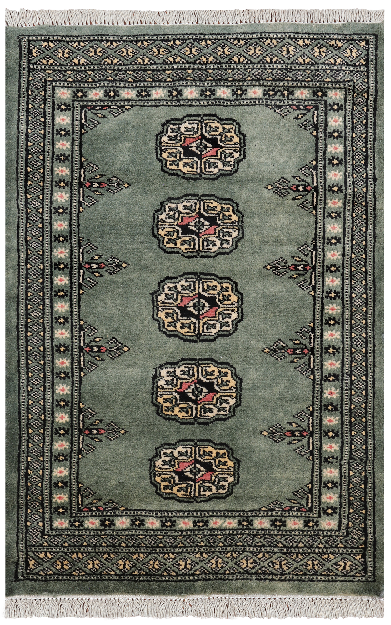 Green Bokhara Hand Knotted Wool Rug - 2' 1" X 3' 2"