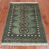 Green Bokhara Hand Knotted Wool Rug - 2' 1" X 3' 2"