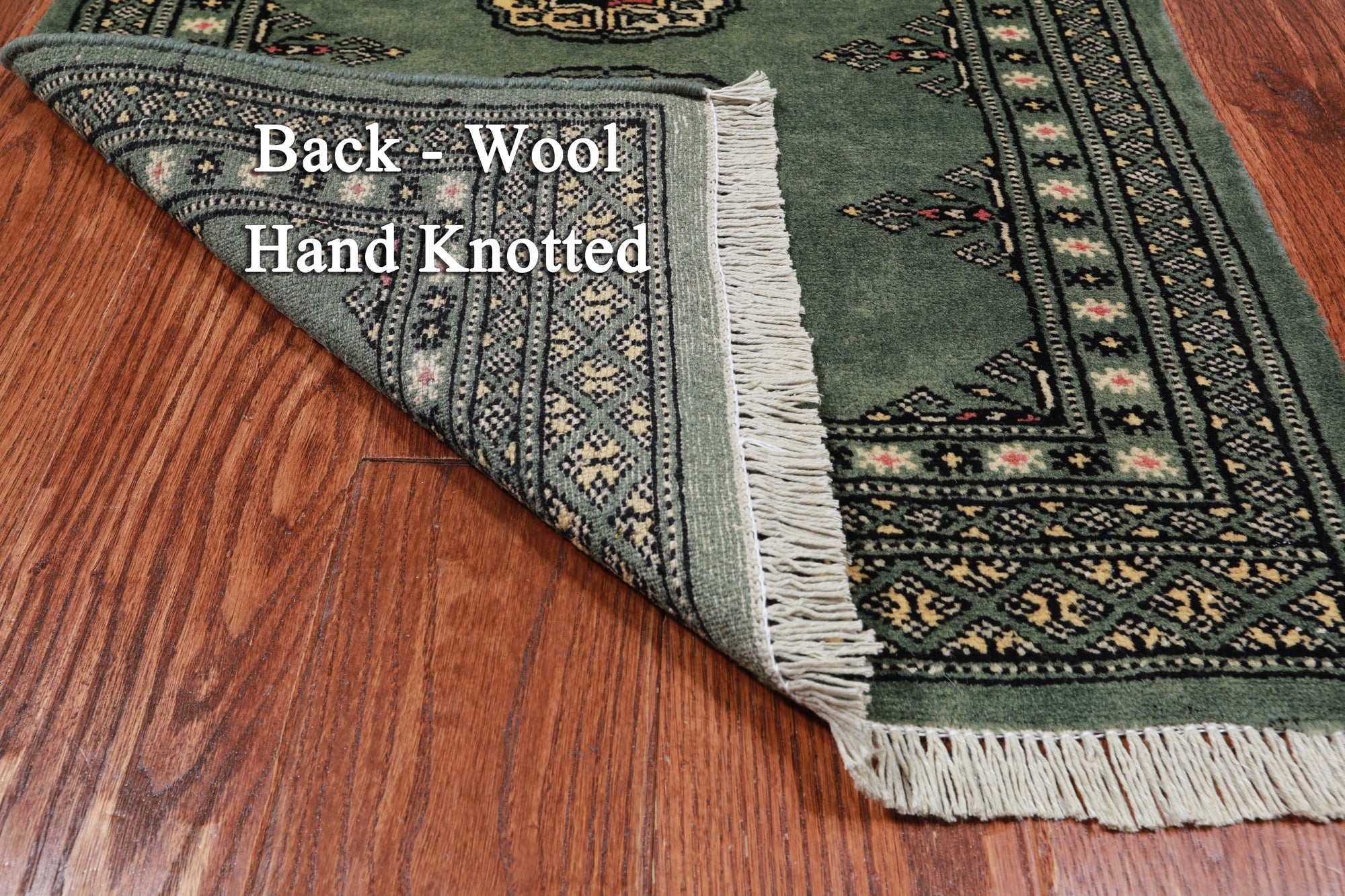 Green Bokhara Hand Knotted Wool Rug - 2' 1" X 3' 2"