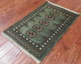 Green Bokhara Hand Knotted Wool Rug - 2' 1" X 3' 2"