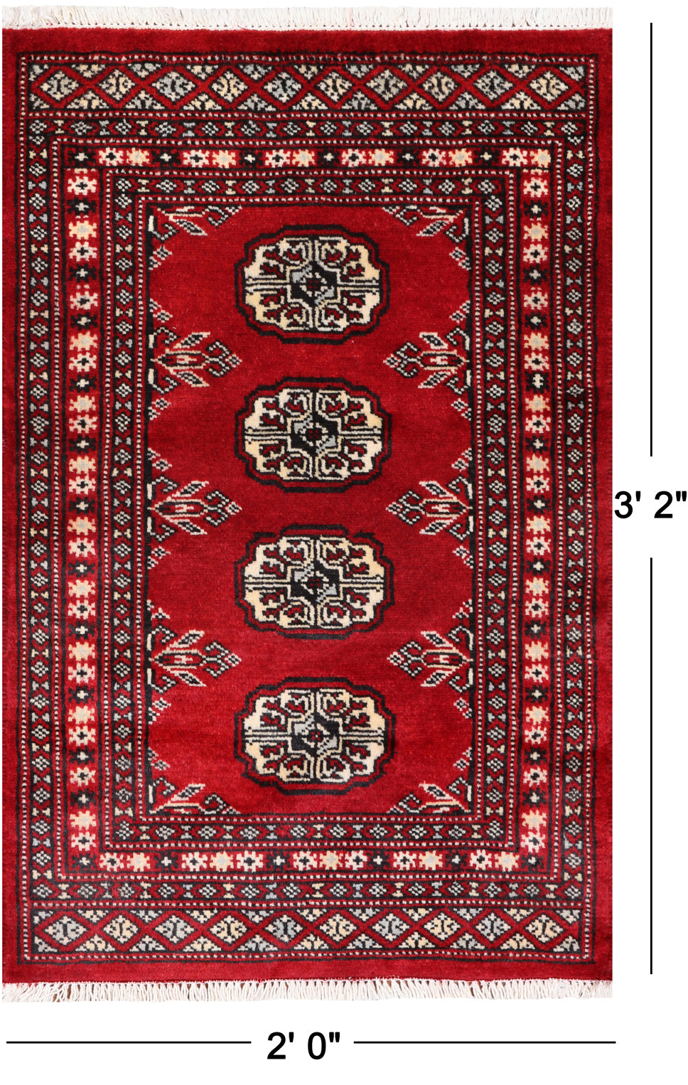 Red Bokhara Handmade Wool Rug - 2' 0" X 3' 2"