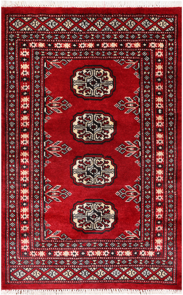 Red Bokhara Handmade Wool Rug - 2' 0" X 3' 2"