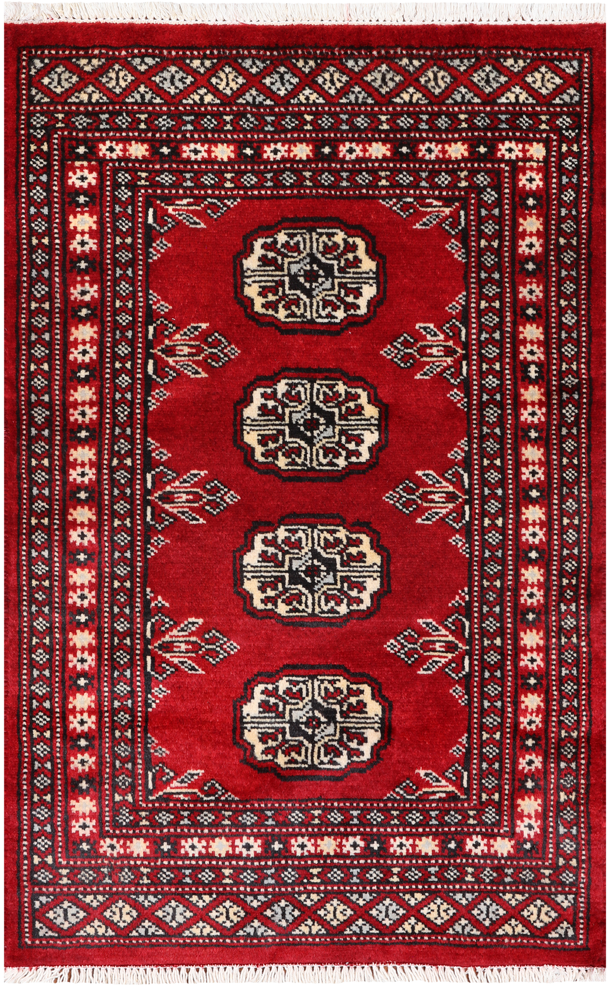 Red Bokhara Handmade Wool Rug - 2' 0" X 3' 2"
