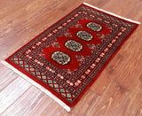 Red Bokhara Handmade Wool Rug - 2' 0" X 3' 2"