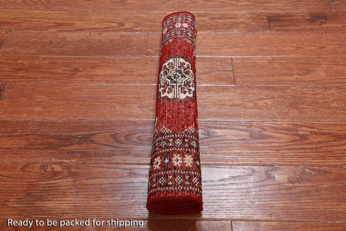 Red Bokhara Handmade Wool Rug - 2' 0" X 3' 2"