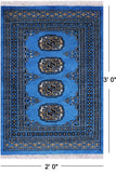 Blue Bokhara Hand Knotted Wool Rug - 2' 0" X 3' 0"