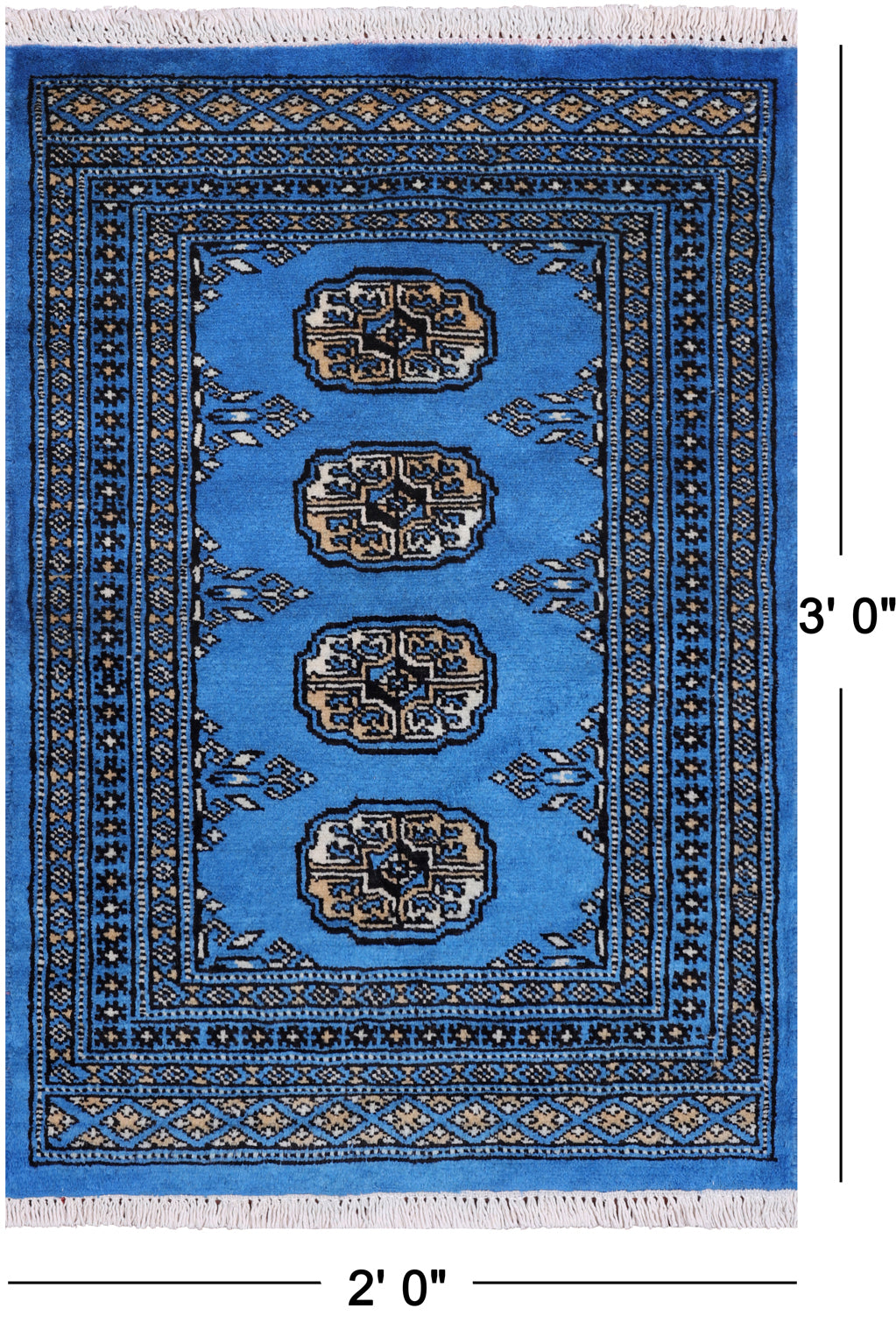 Blue Bokhara Hand Knotted Wool Rug - 2' 0" X 3' 0"