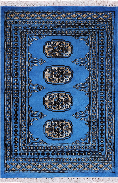 Blue Bokhara Hand Knotted Wool Rug - 2' 0" X 3' 0"