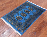 Blue Bokhara Hand Knotted Wool Rug - 2' 0" X 3' 0"