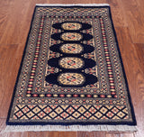 Navy Blue Bokhara Handmade Wool Rug - 2' 0" X 3' 2"