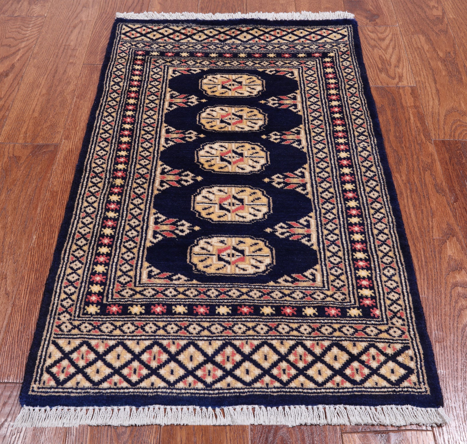 Navy Blue Bokhara Handmade Wool Rug - 2' 0" X 3' 2"