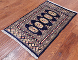 Navy Blue Bokhara Handmade Wool Rug - 2' 0" X 3' 2"