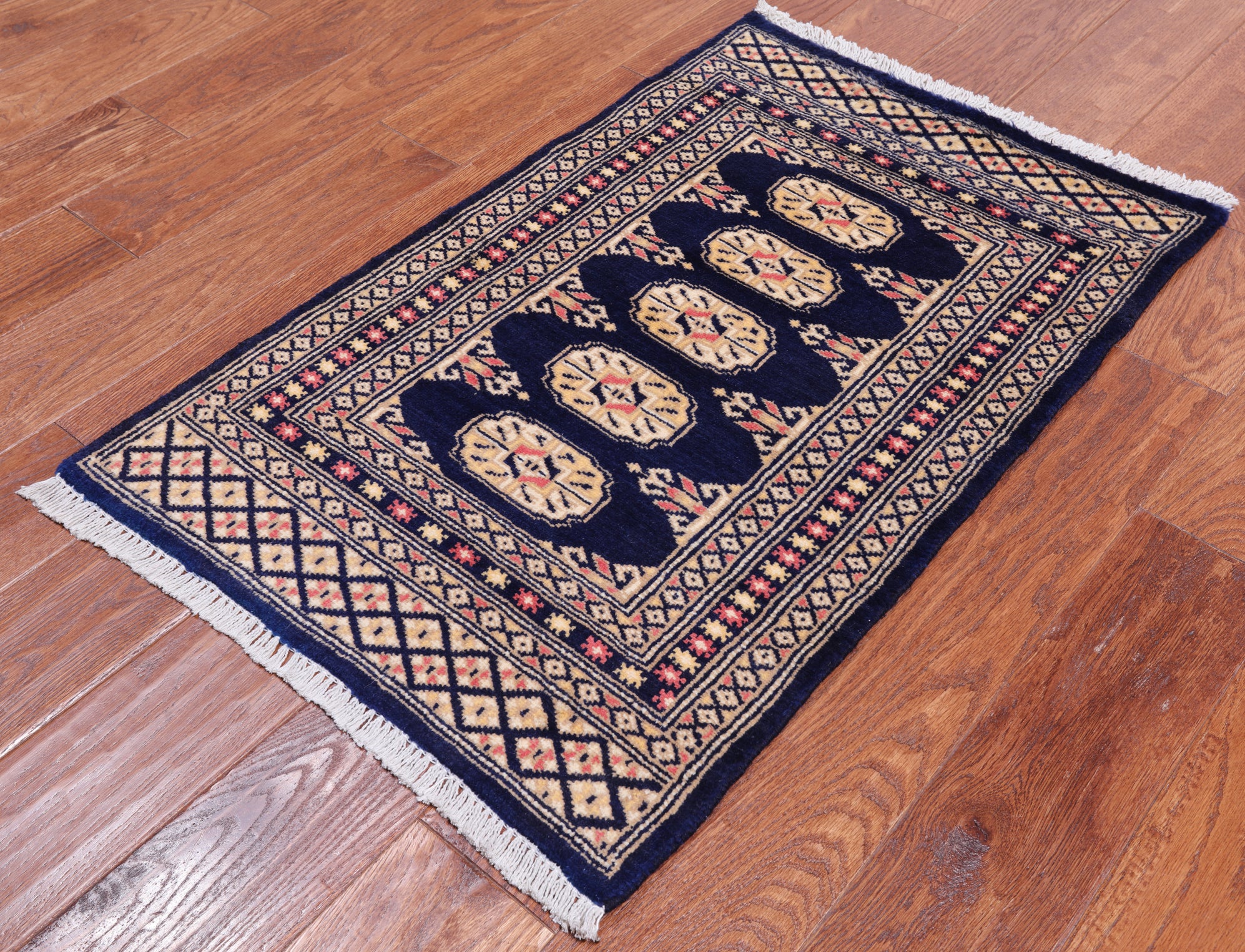 Navy Blue Bokhara Handmade Wool Rug - 2' 0" X 3' 2"