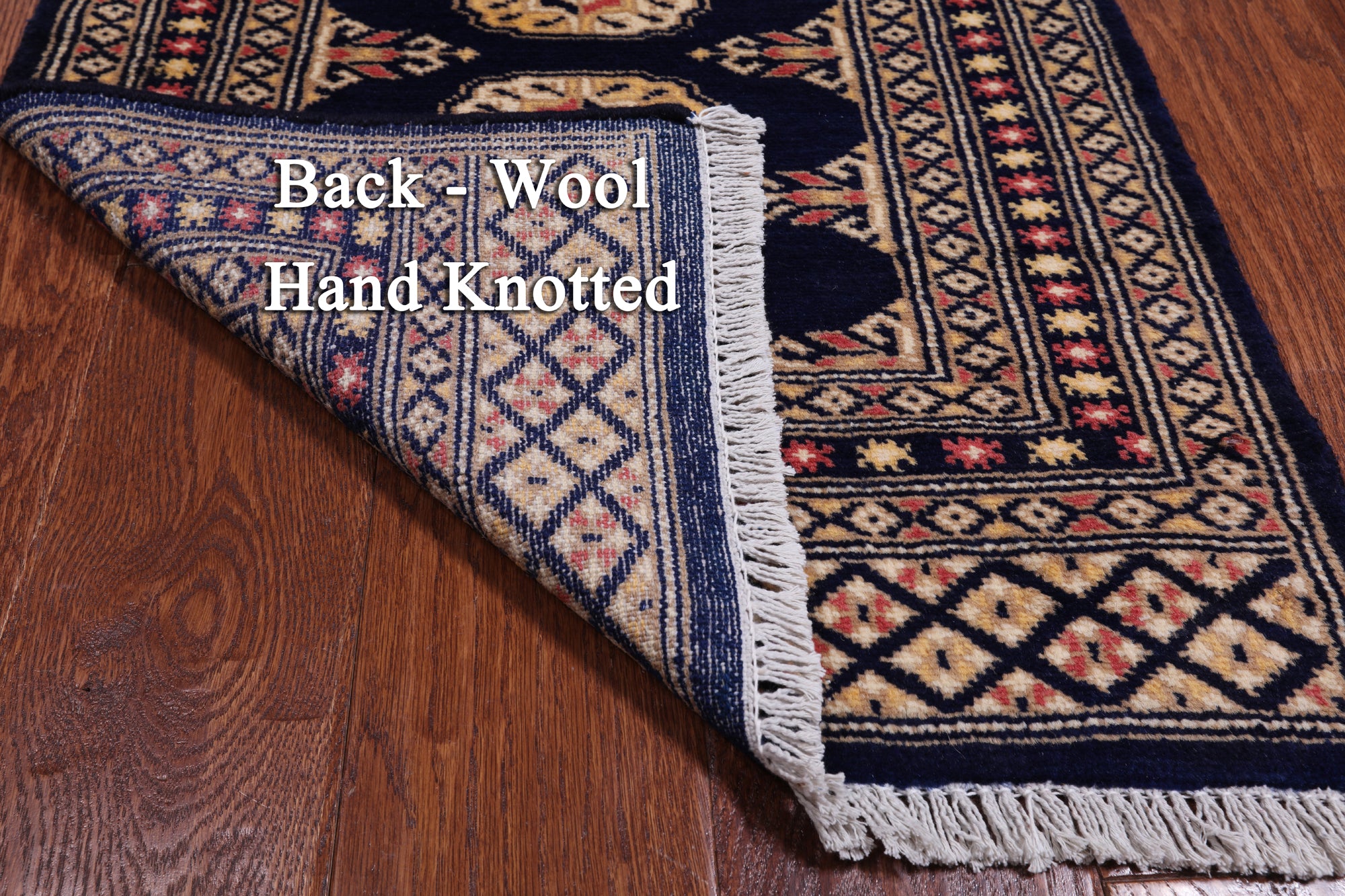Navy Blue Bokhara Handmade Wool Rug - 2' 0" X 3' 2"