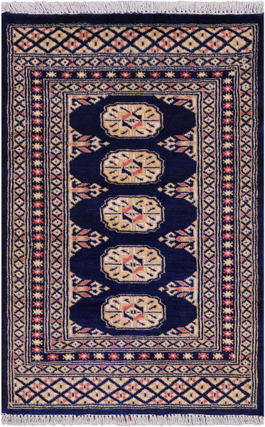 Navy Blue Bokhara Handmade Wool Rug - 2' 0" X 3' 2"