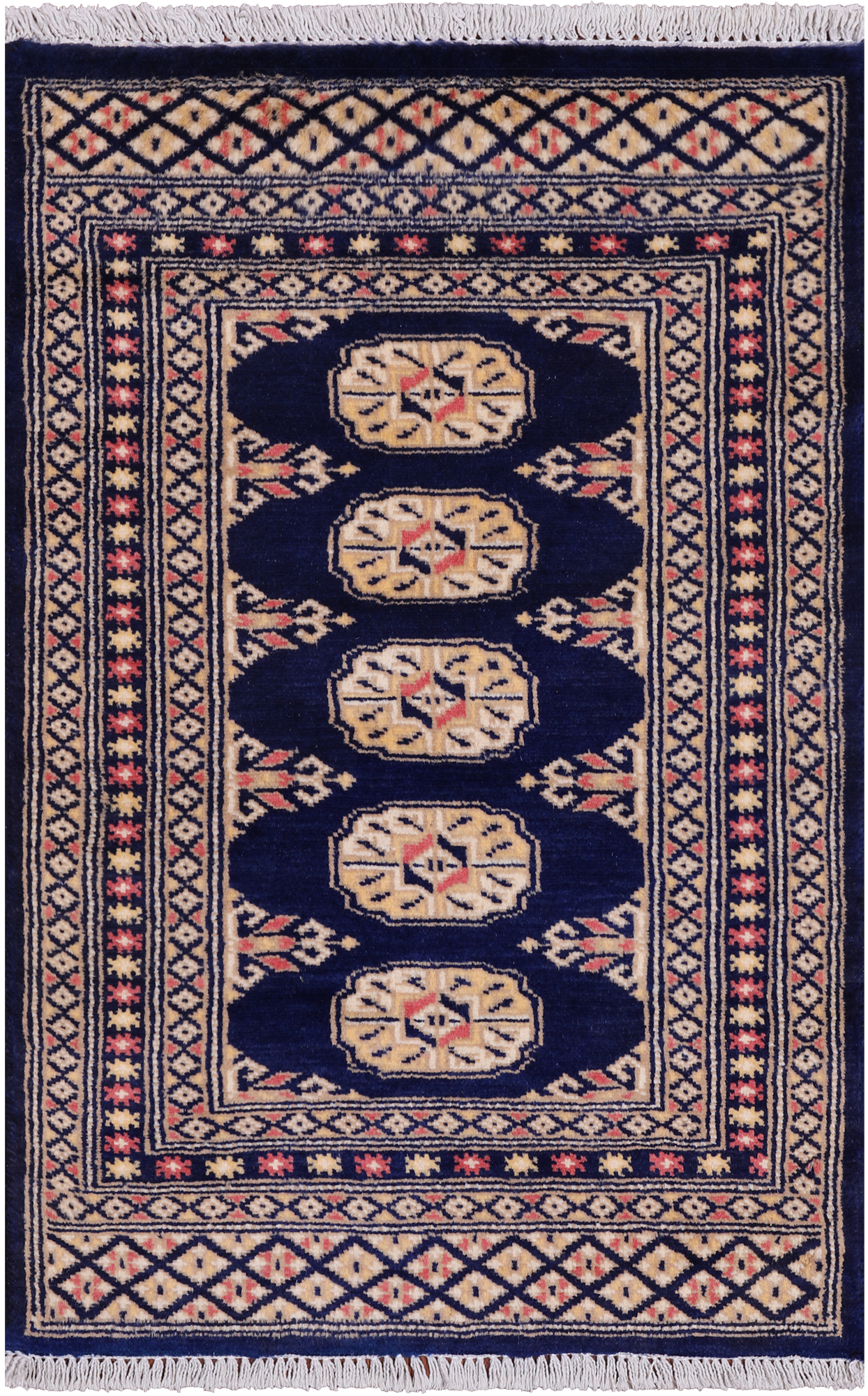 Navy Blue Bokhara Handmade Wool Rug - 2' 0" X 3' 2"