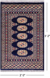 Navy Blue Bokhara Handmade Wool Rug - 2' 0" X 3' 2"