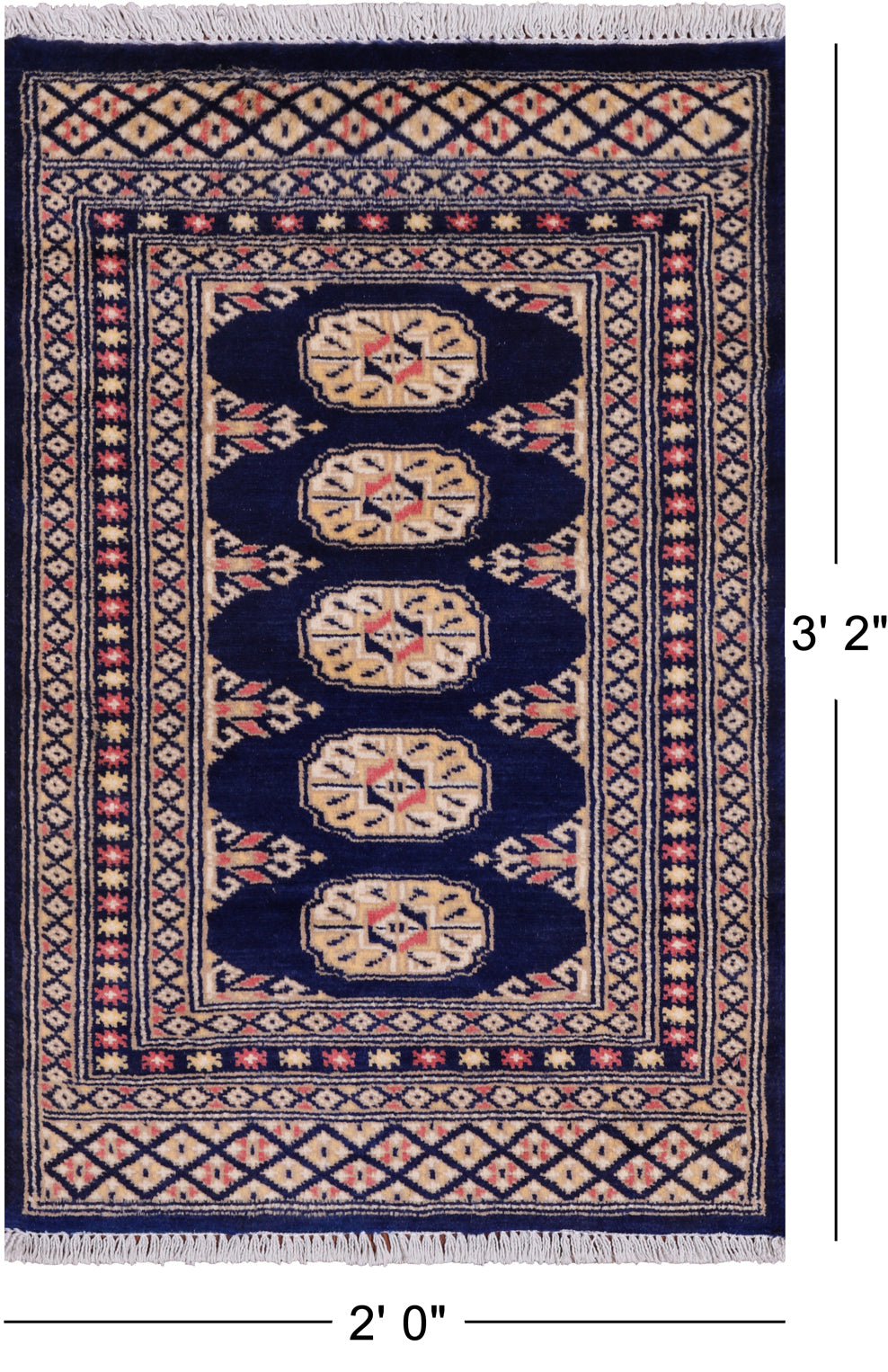 Navy Blue Bokhara Handmade Wool Rug - 2' 0" X 3' 2"