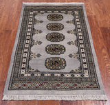 Grey Bokhara Hand Knotted Wool Rug - 2' 0" X 3' 2"