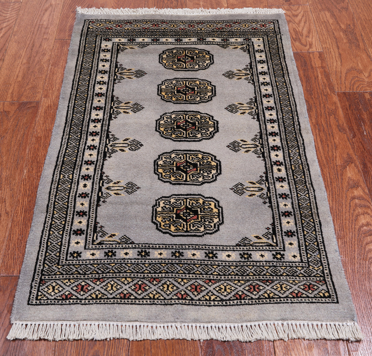 Grey Bokhara Hand Knotted Wool Rug - 2' 0" X 3' 2"