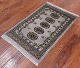 Grey Bokhara Hand Knotted Wool Rug - 2' 0" X 3' 2"