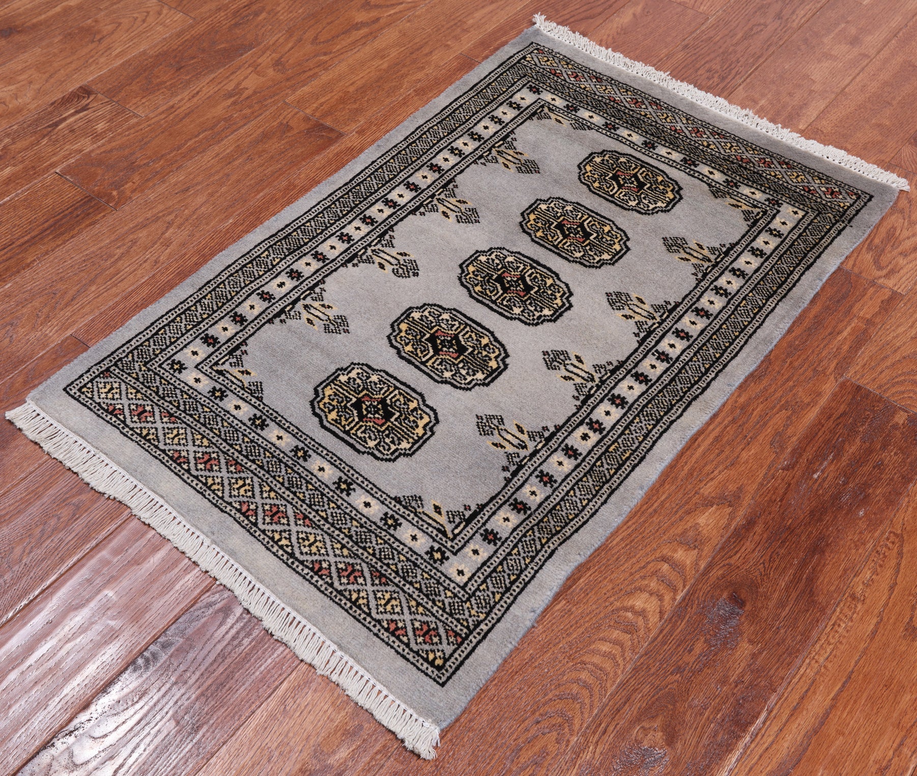 Grey Bokhara Hand Knotted Wool Rug - 2' 0" X 3' 2"